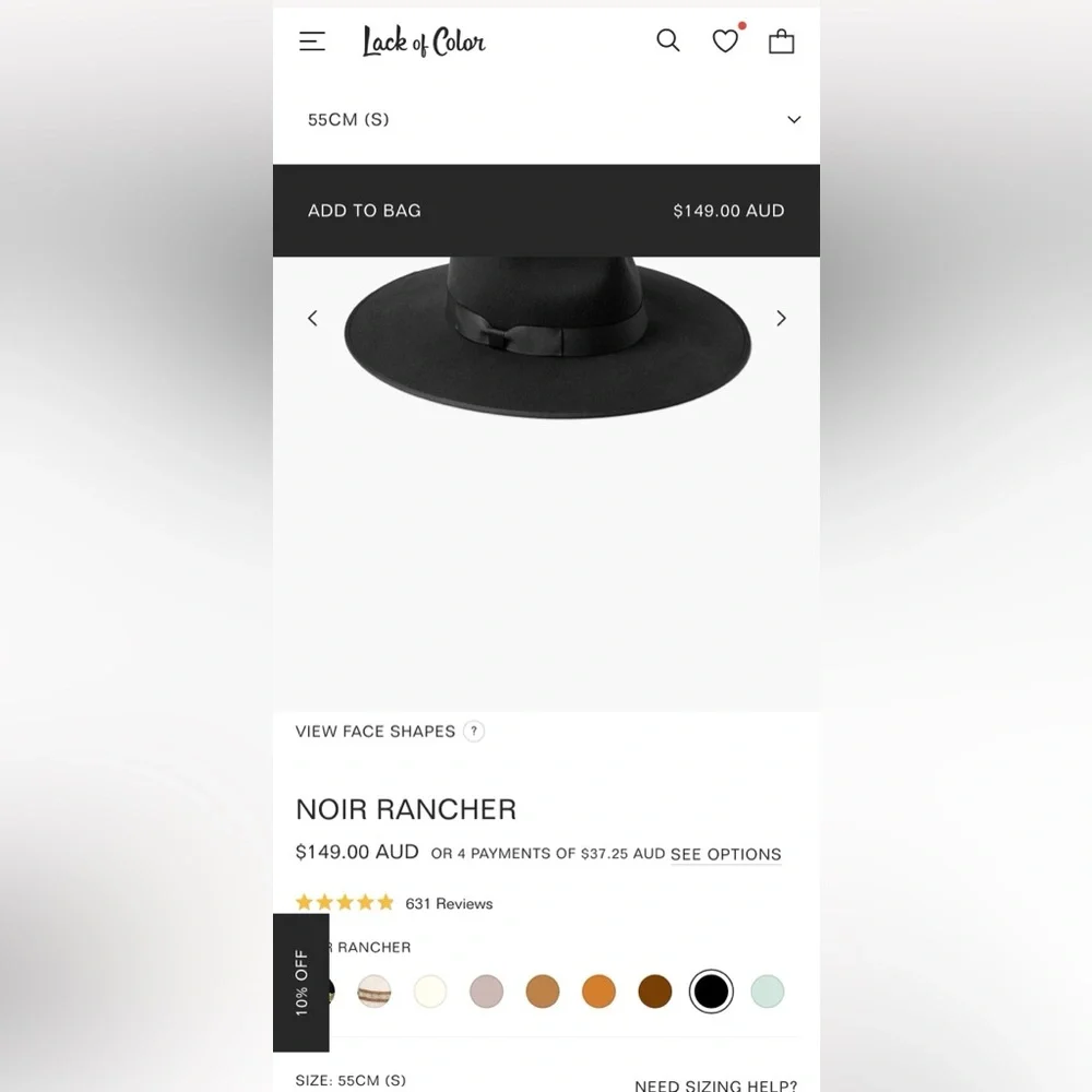 LACK OF COLOR - BLACK NOIR RANCHER FEDORA HAT - Picture 2 of 12